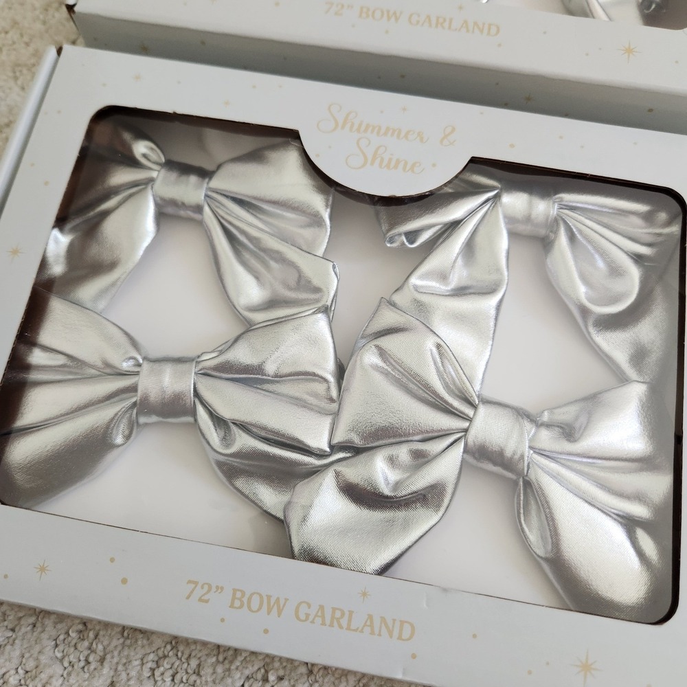 Shimmer & Shine Silver Metallic 72 inch Bow Garland Set of 2 Holiday X-mas Decor